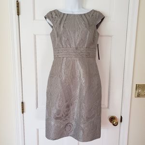 Tahari Gray Silver Cocktail Dress Sz 4 Cap Sleeve